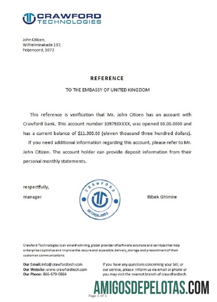 Referência do Crawford Bank da Holanda exemplo real